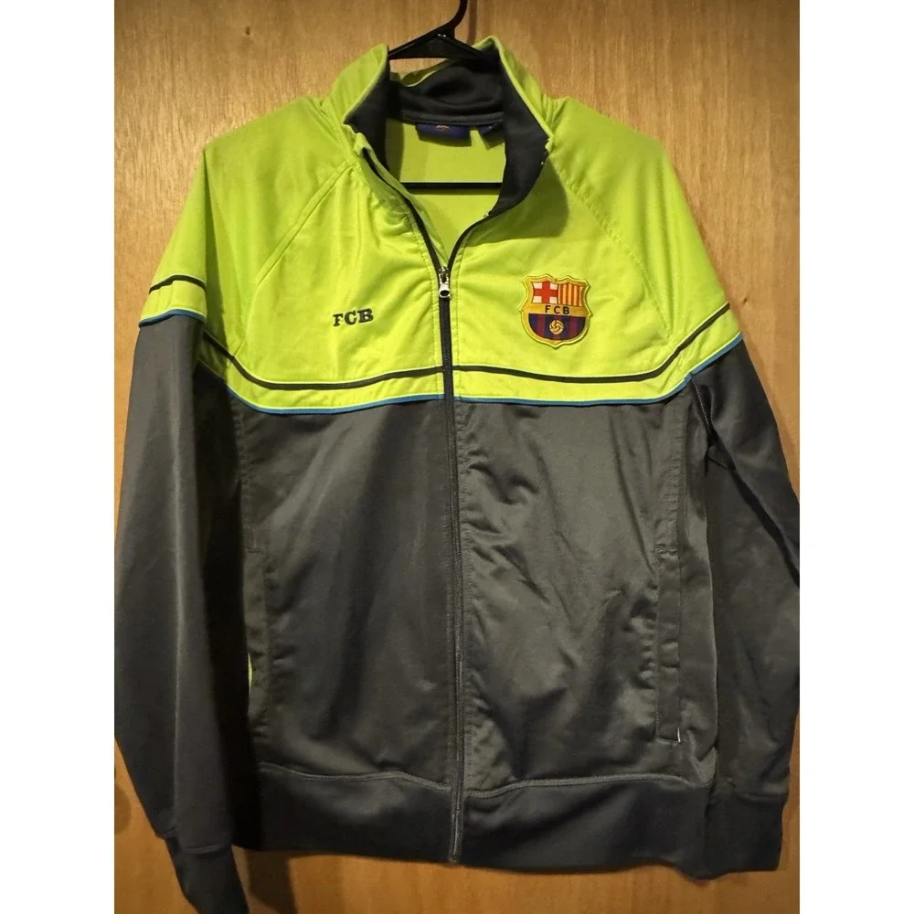 FCB Barcelona Full Zip Football Soccer Neon Track Jacket Men's Large